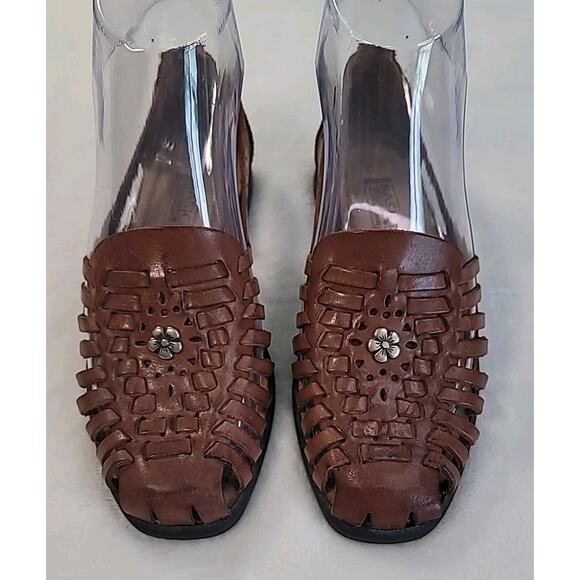 VTG Woven Leather Huarache Sandals Women’s 5.5 – 90s Artisanal Cottagecore - Picture 2 of 8